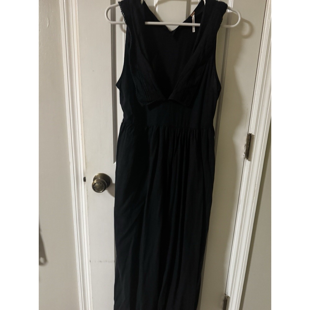 Free People Big Love Black Linen‎ Blend Wide Leg Jumpsuit Size Small Boho - Picture 2 of 6